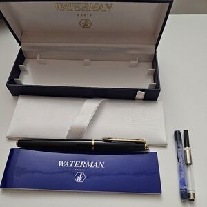 Waterman Hemisphere Fountain Pen Black Lacquer Gold Trim Medium Nib
